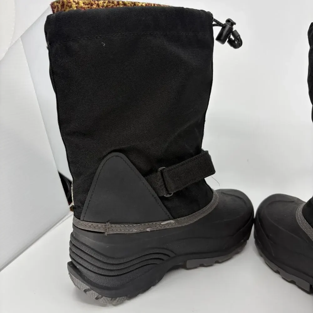 Kamik Waterproof Winter Snow Boots Black Red Lined Size 5 Drawstring Strap